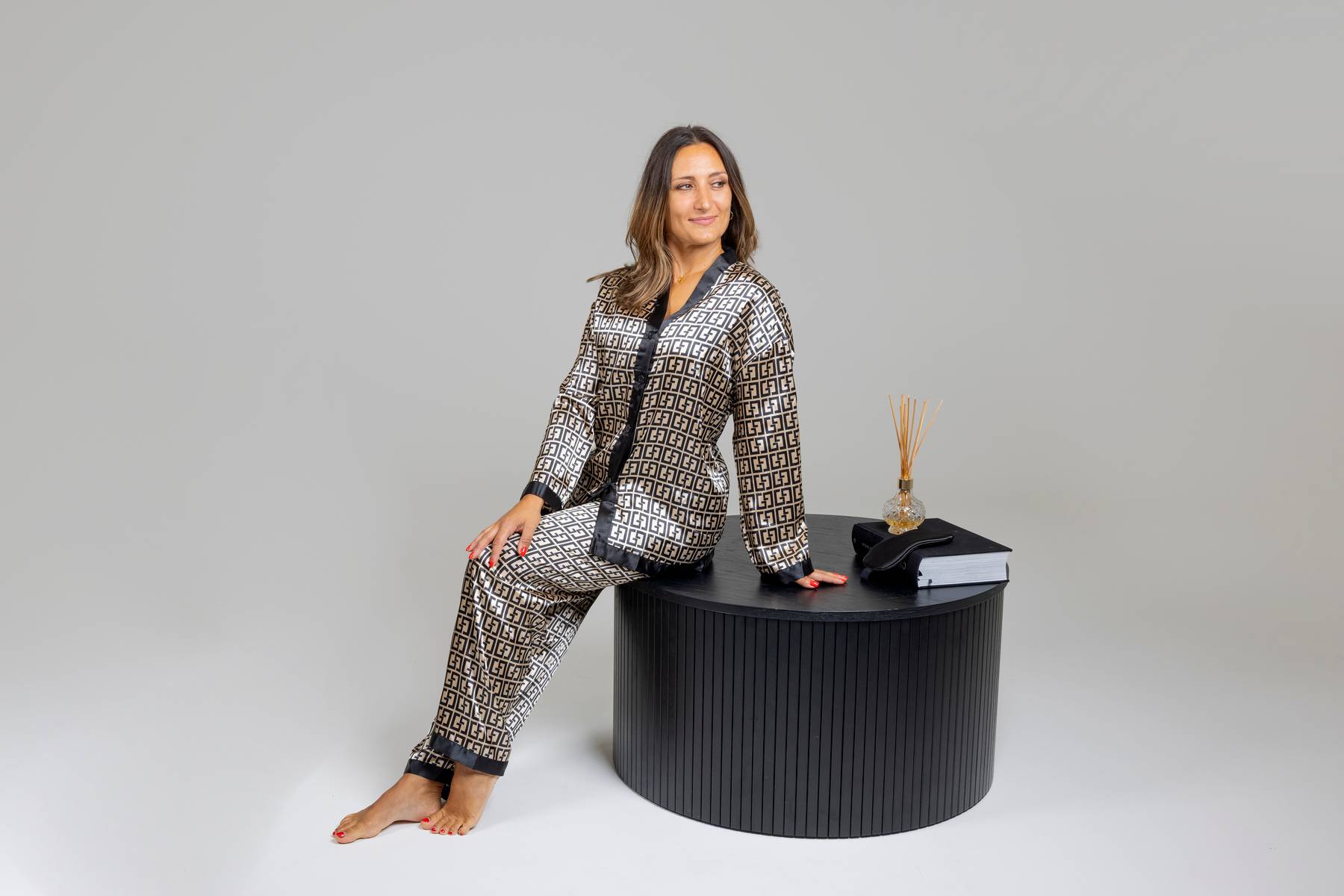 Faux Silk Long Sleeve Pyjamas Set