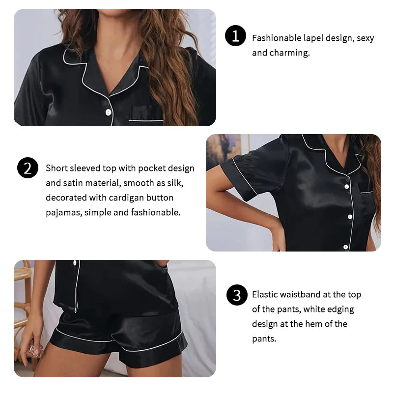 Faux Silk Short Sleeve & Shorts Pyjamas Set